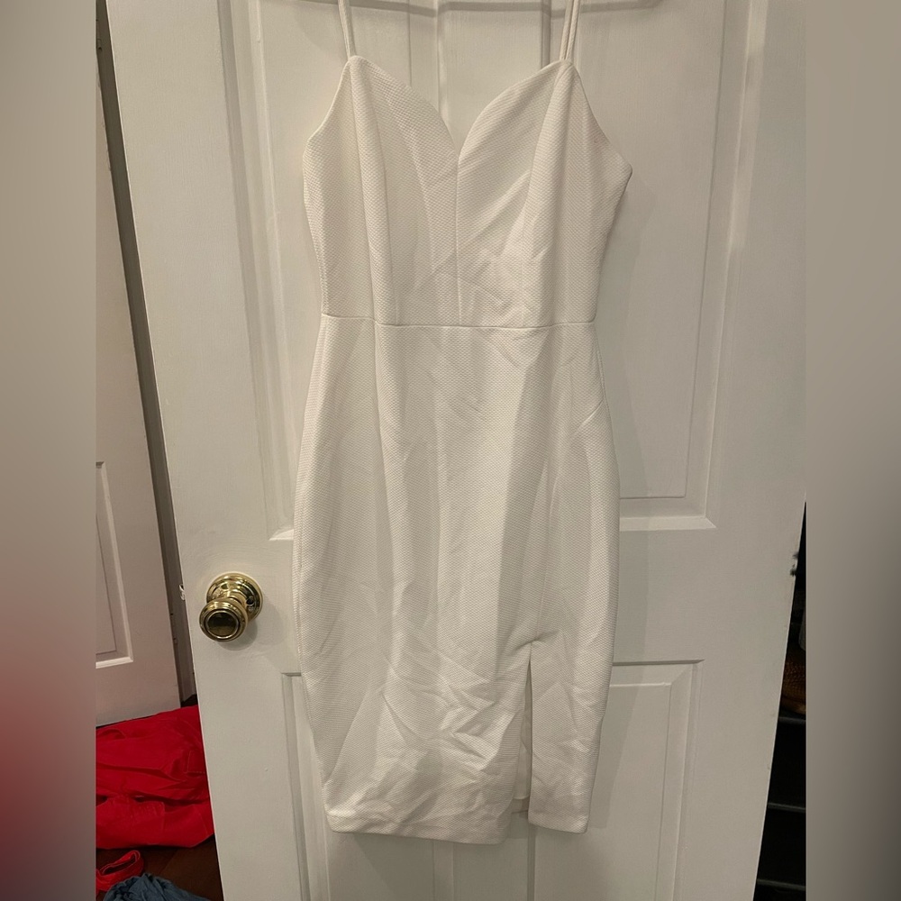 White fitted spaghetti strap dress